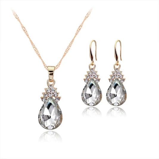 Luckacco 3pcs/set Gold color Jewelry Sets Wedding Beads Crystal Bridal Jewellery bridal necklace earrings wedding party gift set