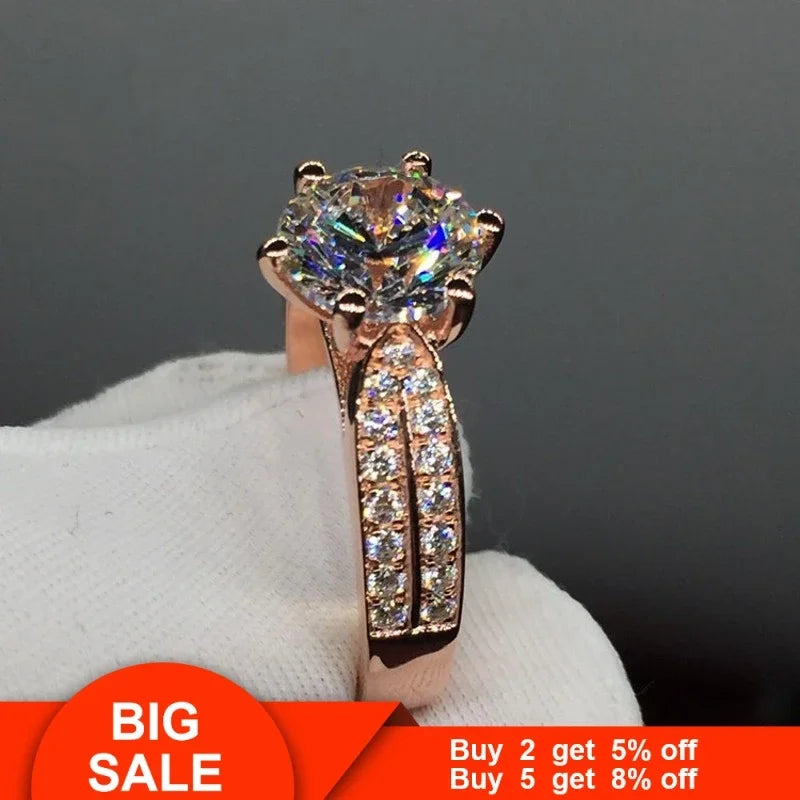 luckacco 18k rose gold 3ct lab diamond promise ring engagement wedding band rings for women bridal jewelry gift