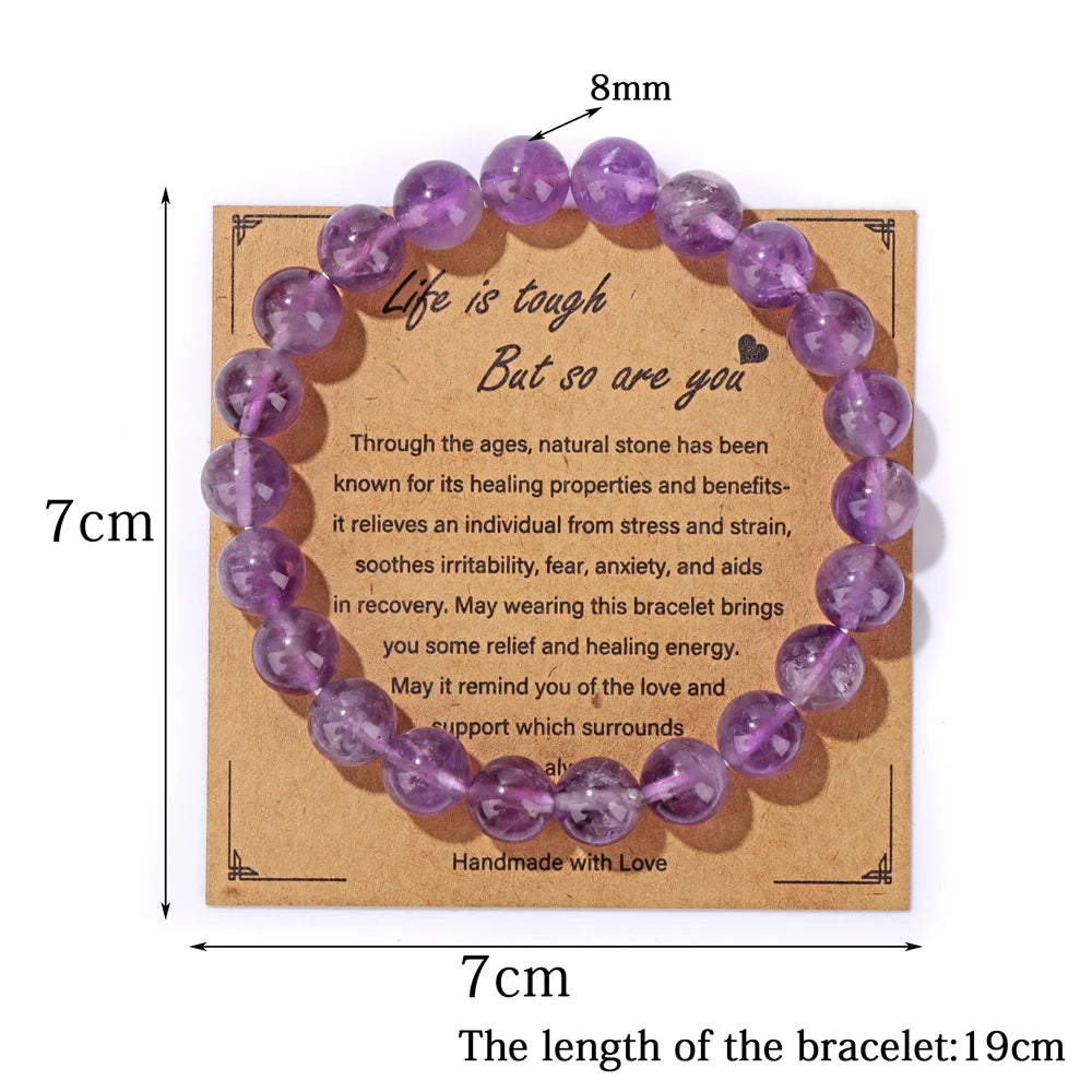 luckacco natural rose quartzs bracelets for women men relaxing anxiety energy healing natural stone bead bracelet with encouragement card