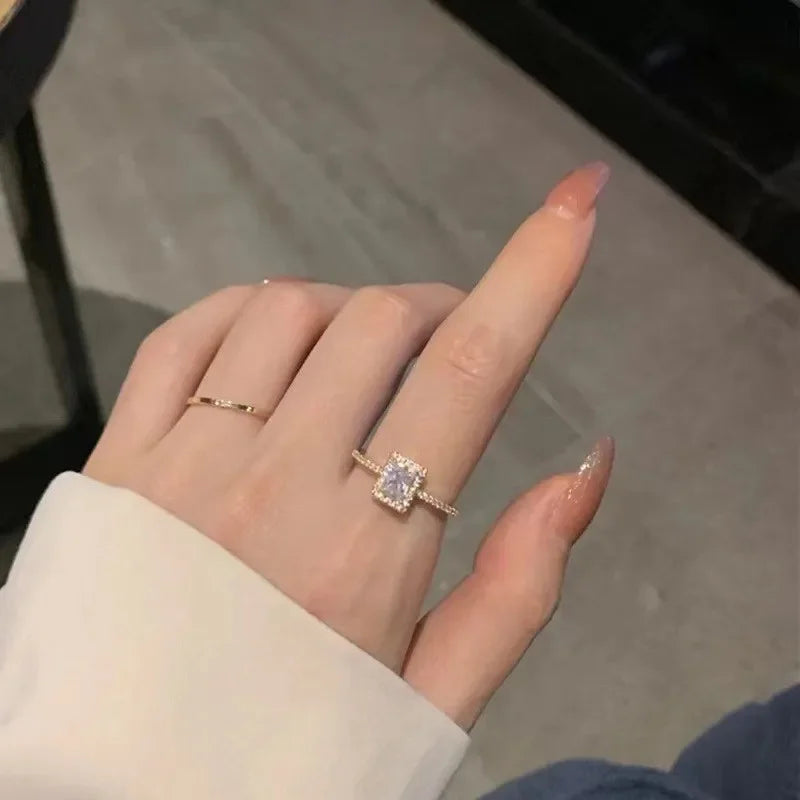 luckacco luxury classic moissanite wedding engagement rings for women square lucky ring adjustable gold color rings charm jewelry