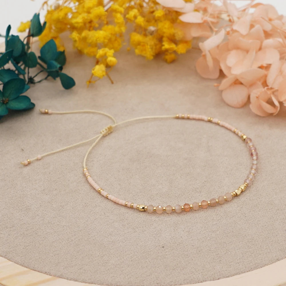 luckacco irregular crystal bracelet colorful beaded waterproof jewelry handmade gift for women teen girl adjustable rope chain bracelets