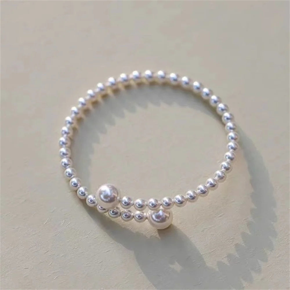 luckacco french vintage pearl bracelet simple acrylic ball adjustable cuff bracelet for women fashion jewelry