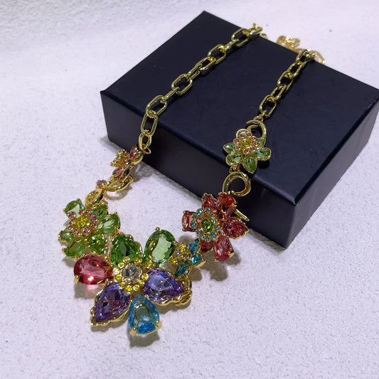 Luckacco Flower Crystal Boutique Irregular Original Jewelry Set New Color Earring Exquisite Necklace Ring Bracelet Wedding Gift for Women