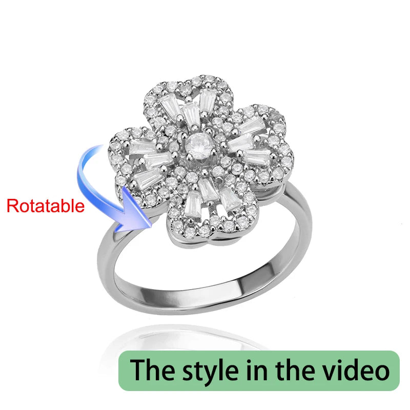 luckacco four clover rotating anxiety rings for women gold color adjustable stainless steel wedding ring aesthetic jewelry gift anillos