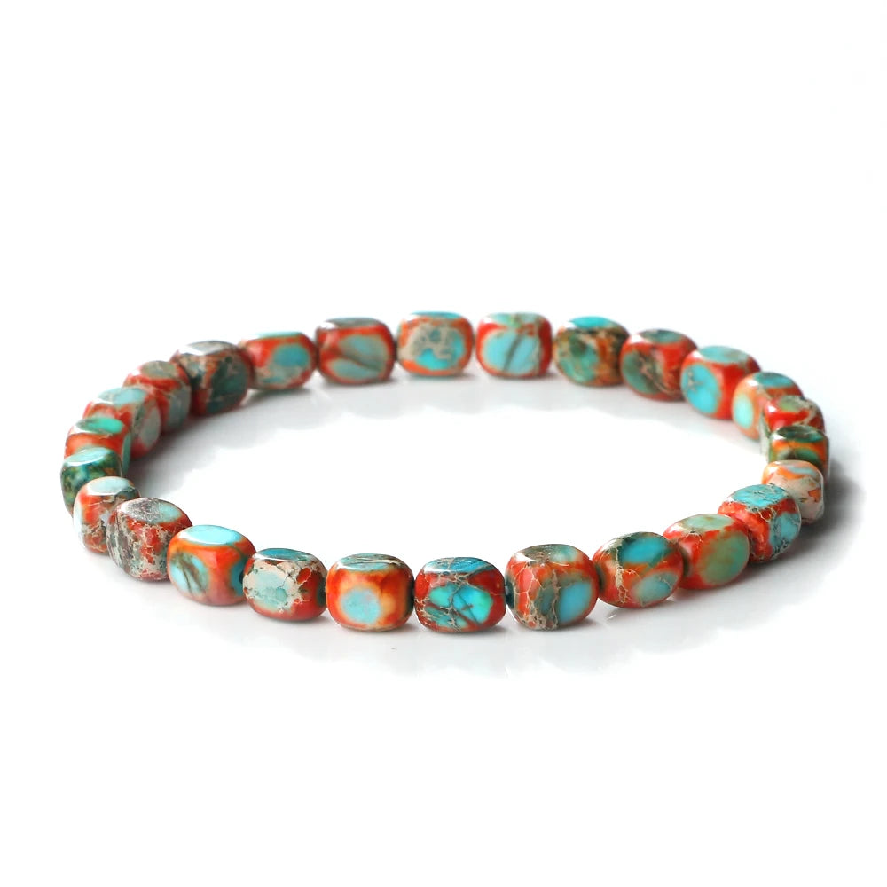 luckacco bohemian natural stone beaded bracelets colorful emperor stone elastic bangle women men couple friendship handmade jewelry gifts