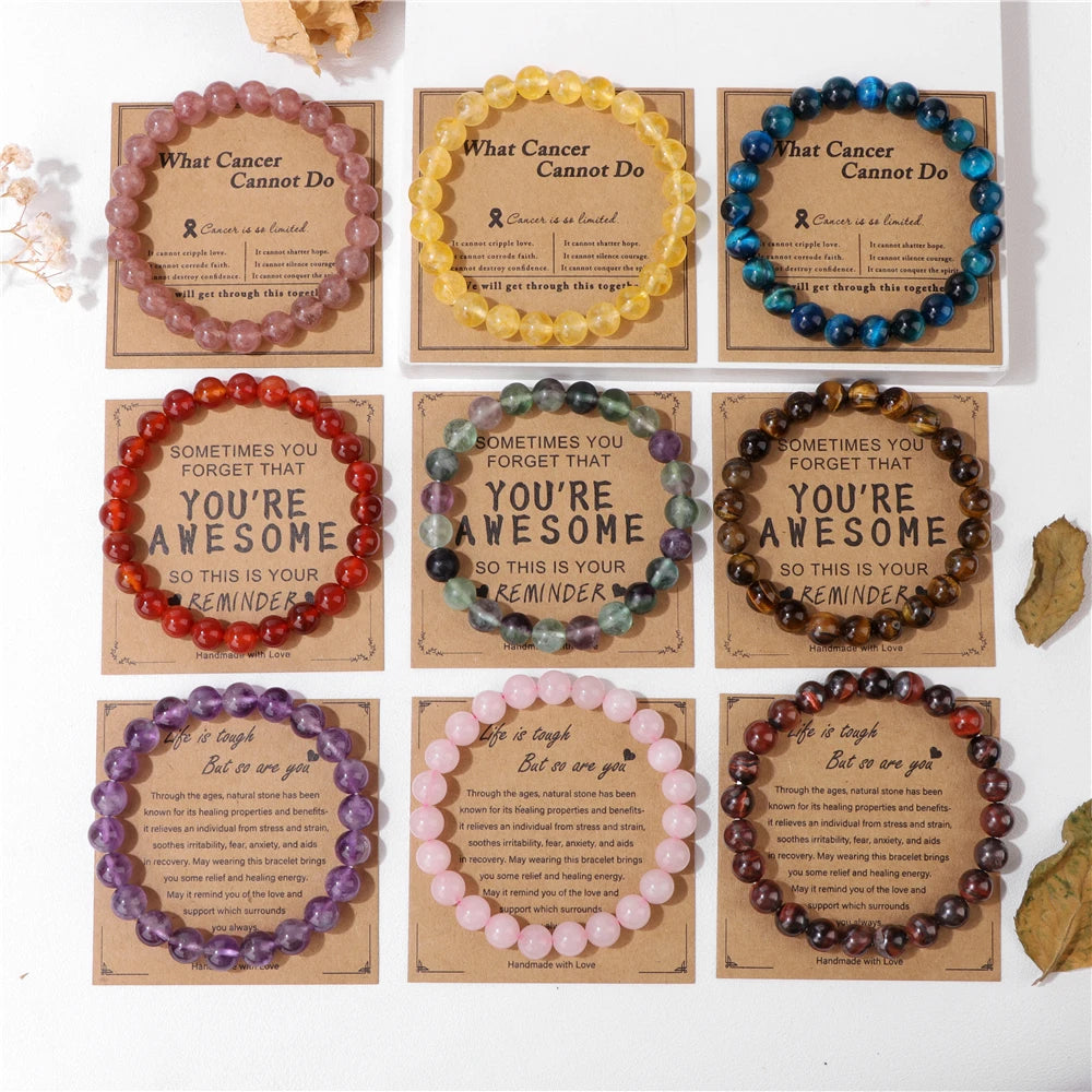 luckacco natural rose quartzs bracelets for women men relaxing anxiety energy healing natural stone bead bracelet with encouragement card