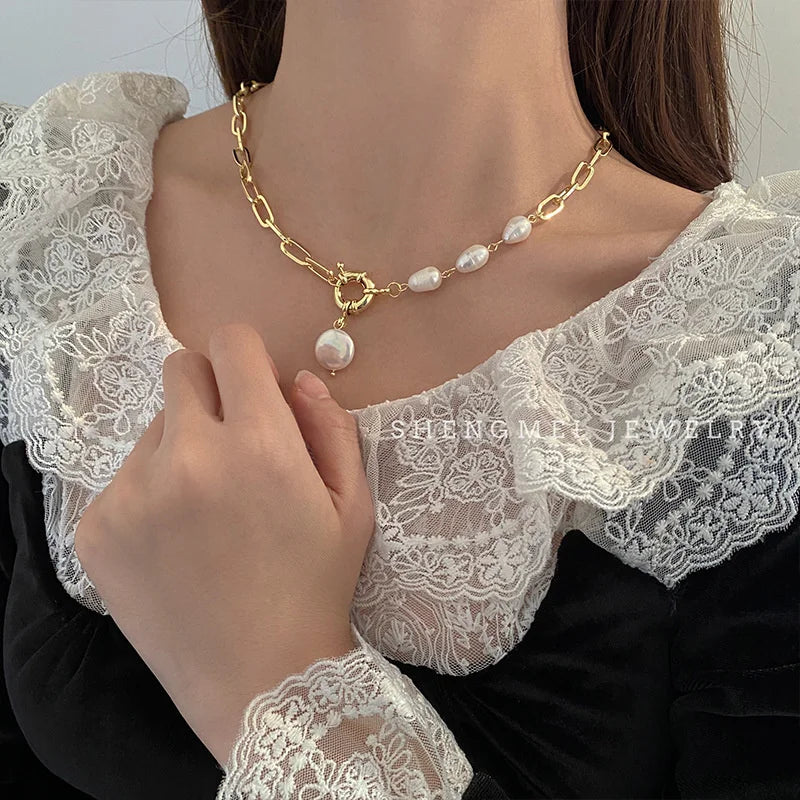luckacco new baroque pearl choker necklace for women luxury wedding party triple-layer beaded necklace torques ladies trendy jewelry gift