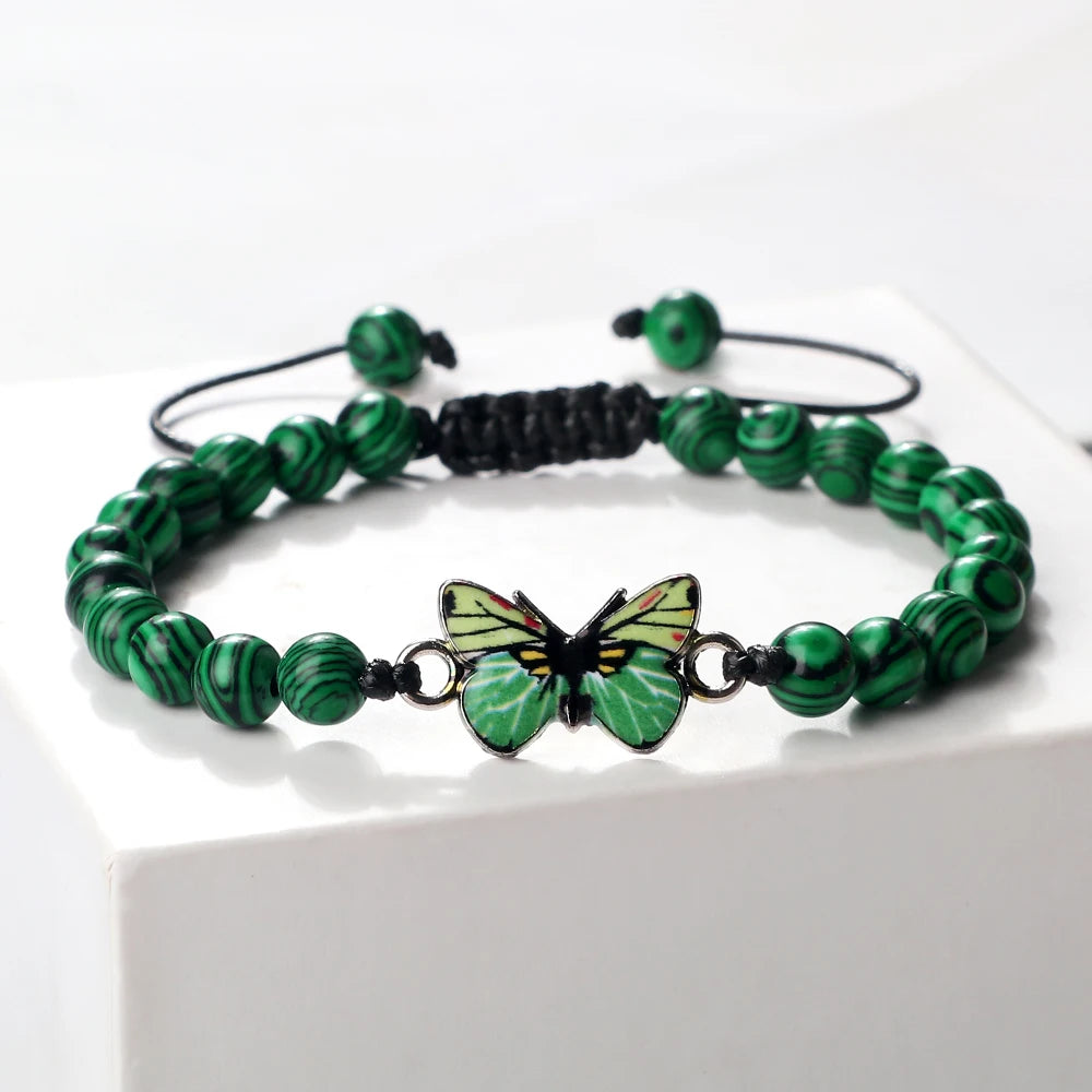 luckacco trendy butterfly beaded bracelets for women men natural stone beads chain bangles handmade female bohemian party jewelry gifts