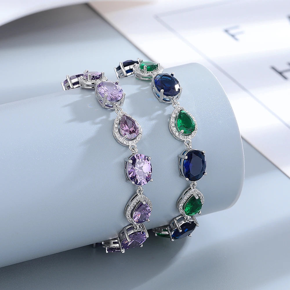 luckacco amethyst purple zircon tennis bracelets female real s925 silver plated gemstone bracelet for women birthday gift