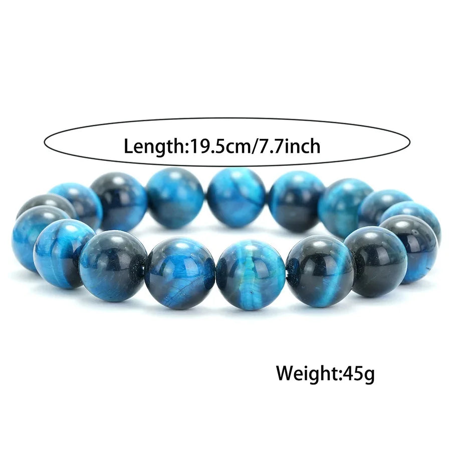 luckacco 6/8/10/12mm premium beaded bracelet men women natural blue tiger eyes stone 4 sizes elastic bangles meditation healing jewelry