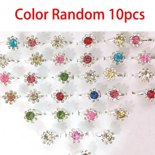 Luckacco 10pcs Cute Cartoon Kids Rings Kawaii Korean Children Girls Flower Alloy Finger Ring Child Jewelry Gift Adjustable Rings