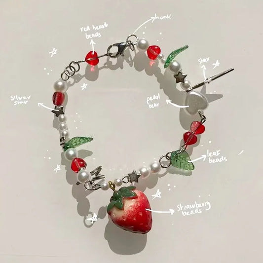Luckacco 1 Pc Exquisite Strawberry Cute Fashion Color Alloy Beaded Bracelet Set Women Party Favors