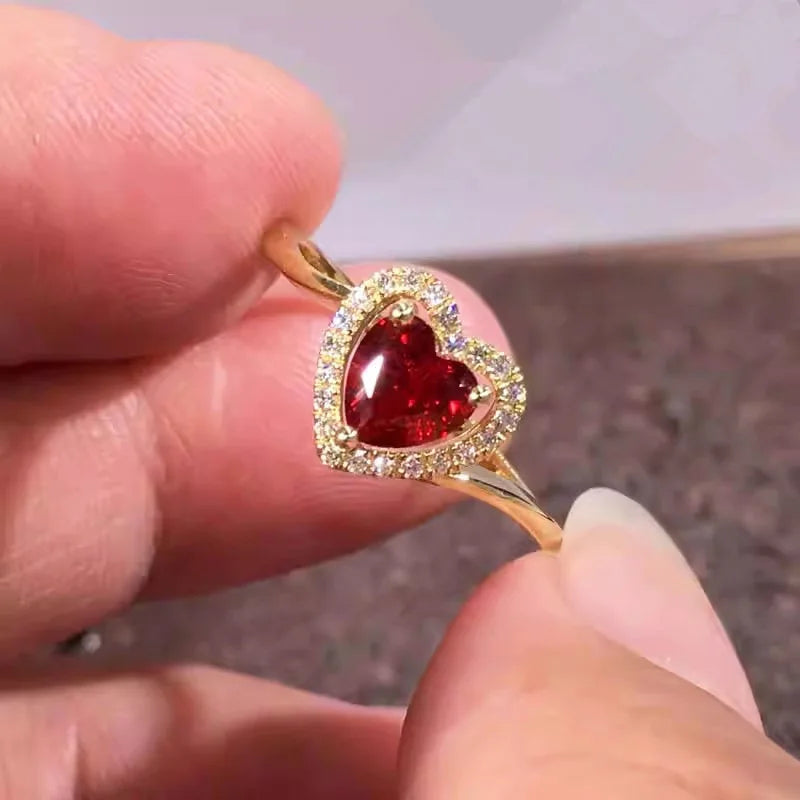 luckacco romantic pink heart shaped ring for female cubic zirconia bridal wedding party  with minimalist fashion jewelry accessories