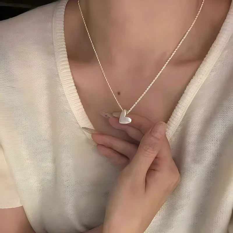 luckacco new 925 sterling silver new ladies drawing love fine jewelry high quality heart-shaped  pendant necklaces for women wedding gift