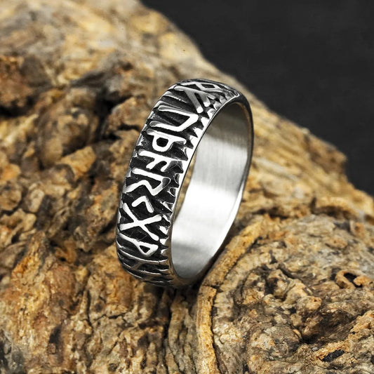 Luckacco Vintage Nordic Viking Ring Stainless Steel Men Ethnic Belief Odin Compass Valknut Tree of Life Ring Amulet Jewelry