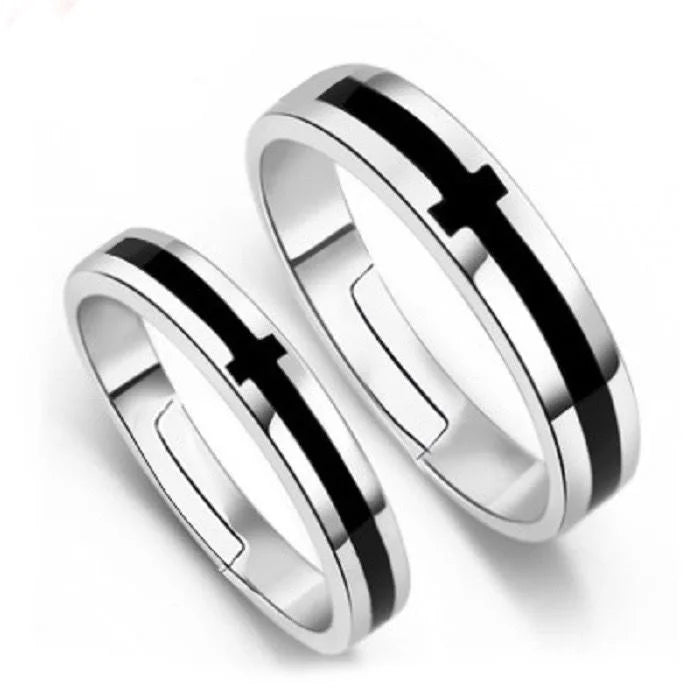 luckacco high-quality couple wedding ring for woman men 2pcs love heart zircon adjustable rings fashion stainless steel engaged jewelry