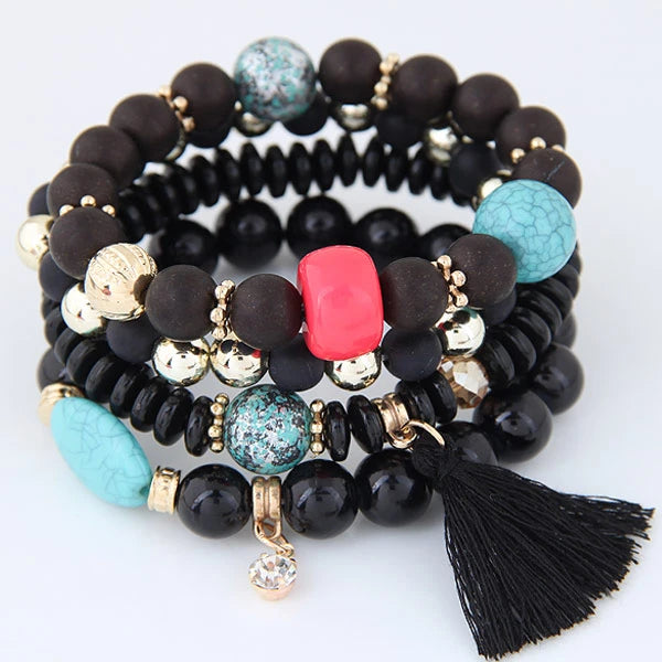 luckacco bohemian charm beads wrap bracelets & bangles for women boho flower leaf tassel bracelet multilayer bracelet femme 2024 new