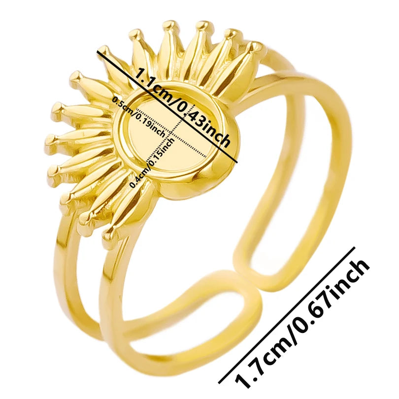luckacco oval square leaf heart sun base open adjustable ring diy rhinestone oil drop stainless steel rings for women men jewelry bagues