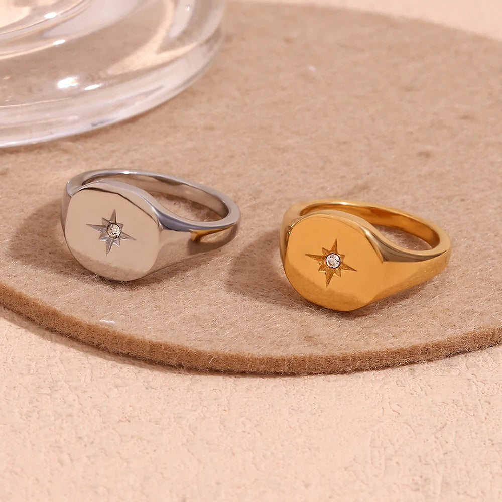 luckacco e.b.belle aspect north star seal ring silver color waterproof 316l stainless steel jewelry 18k gold plated accessories