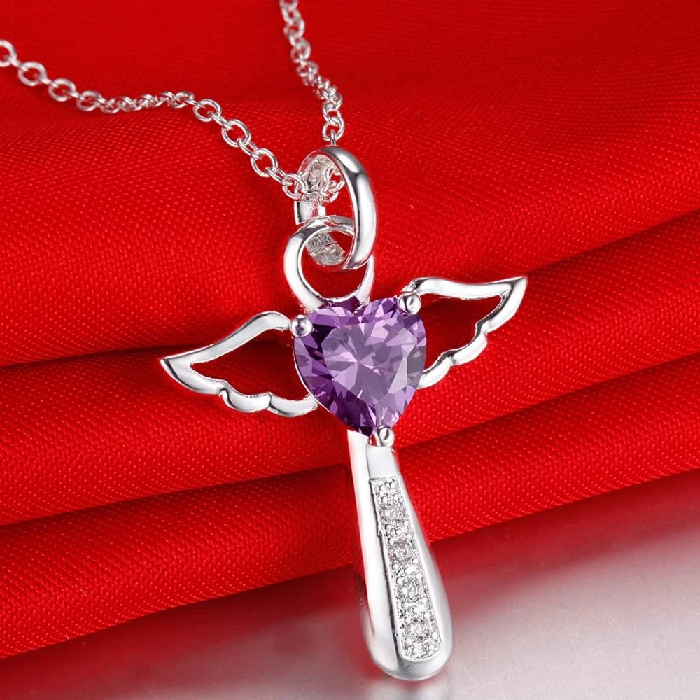 luckacco fine 925 sterling silver angel noble crystal cross pendants necklace for women luxury party wedding jewelry christmas gifts