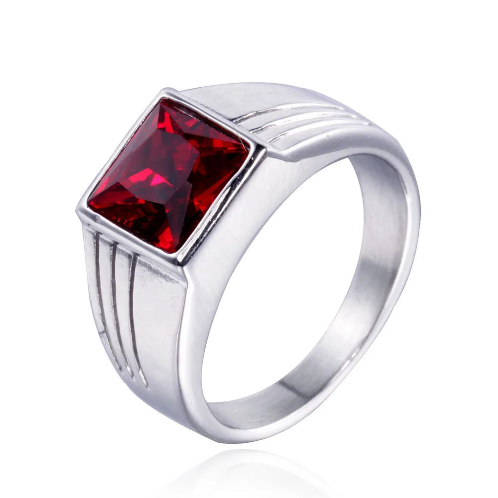 luckacco non-fading high quality big stone rings for men women punk hip hop 316l stainless steel ring fashion jewelry gifts