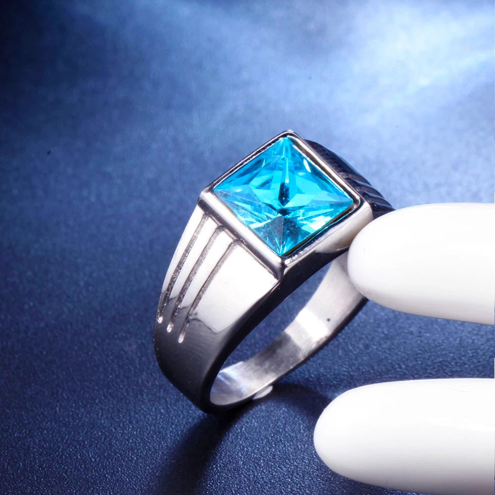 luckacco non-fading high quality big stone rings for men women punk hip hop 316l stainless steel ring fashion jewelry gifts