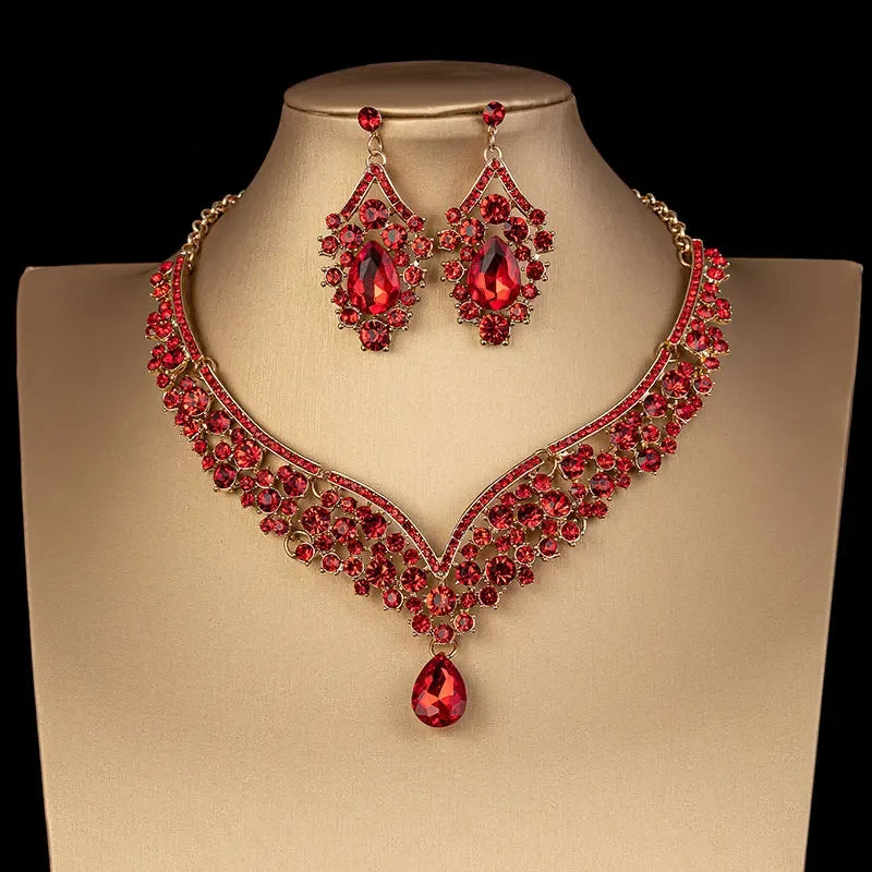 luckacco luxury crystal ab color choker necklace earrings set rhinestone bridal jewelry sets for bride wedding party costume bijoux femme