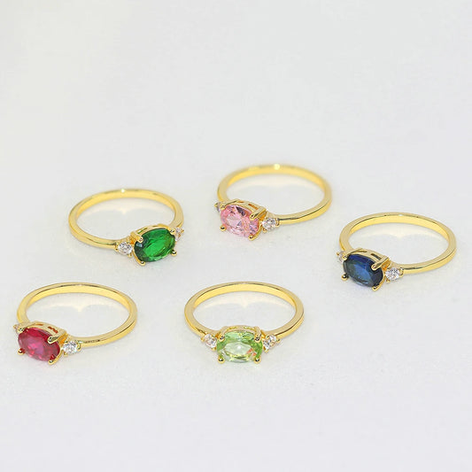 Luckacco Wedding Dating Ring For Women Simple Solitaire Ring With Oval Candy Stone Zircon Gold Color Engagement Gift Fashion Jewelry R865