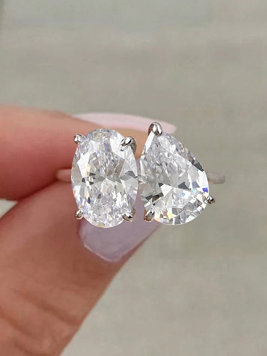 Luckacco 925 Sterling Silver Simple Classic Zircon Pear Shaped Oval Ring For Women Engagement Wedding Luxury High Quality Fine Jewelry