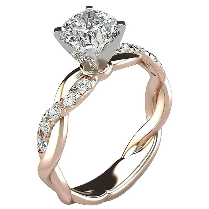 luckacco cross-twisted zircon ring moissanite plated infinity ring two-color princess square zircon ring jewelry plated with 18k wedding