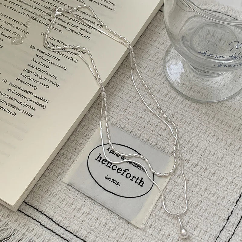 luckacco new 925 sterling silver double layer necklace exquisite geometric shape pendant choker birthday party gift women's fine jewelry