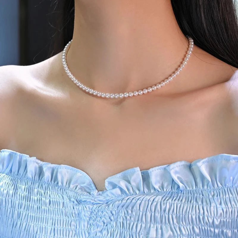 luckacco classic elegant white pearl chokers necklace for women men wedding banquet necklaces vintage beads handmade jewelry party gift