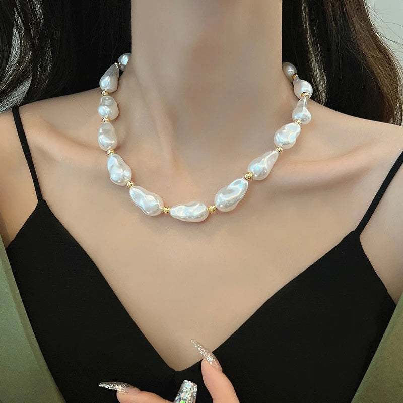 luckacco new trendy baroque pearl necklace for women charms korean temperament ot choker necklace 2023 fashion jewelry gift