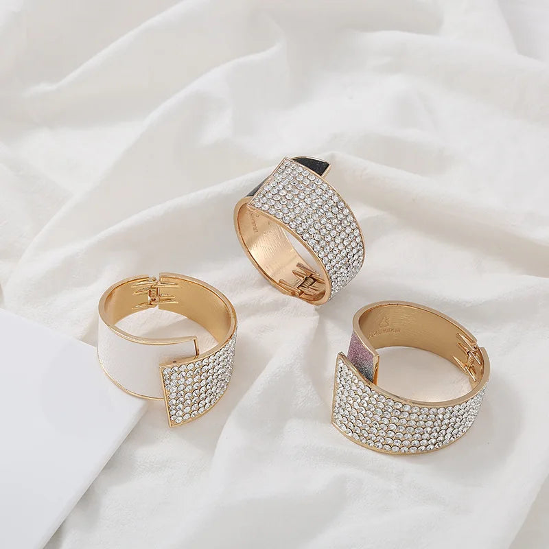 luckacco new diamond inlaid leather alloy elastic bracelet for women, fashionable and high-end, full diamond bracelet
