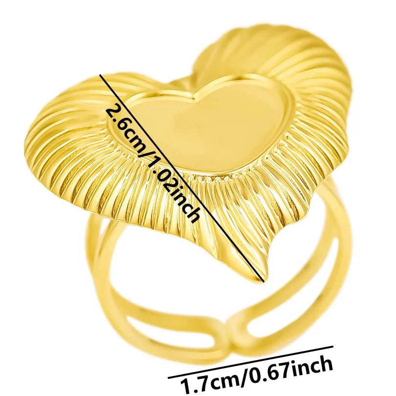 luckacco oval square leaf heart sun base open adjustable ring diy rhinestone oil drop stainless steel rings for women men jewelry bagues
