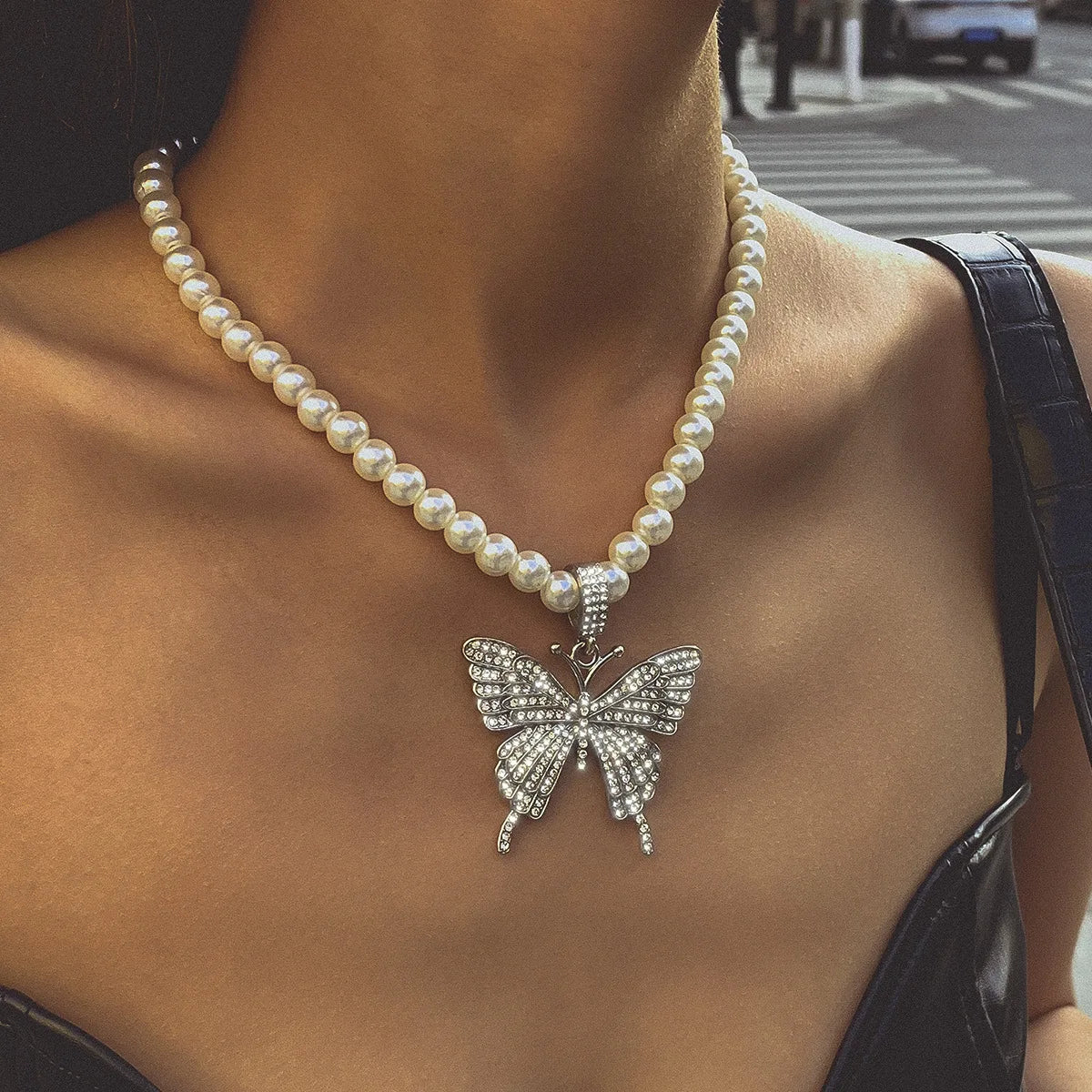 luckacco multi-layer white imitation pearl necklace bead  chain punk ladies wedding short clavicle necklac girl charm banquet jewelry