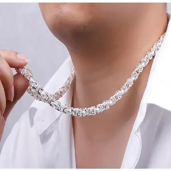 luckacco hot popular solid sterling silver necklace for men noble 8mm chain round faucet dragon 60cm fashion wedding jewelry holiday gift