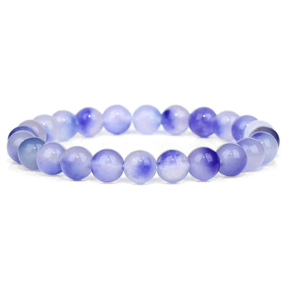 luckacco purple stone bracelet 8mm natural stone fire dragon agates amethysts fluorite jasper beads elastic bracelets for women men