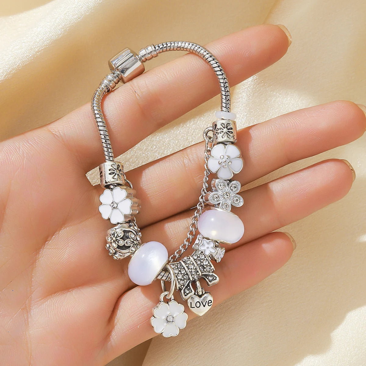 luckacco 1 best-selling bracelet trendy diy boutique glass inlaid diamond bracelet with pan family style personalized jewelry bracelet