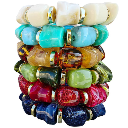 Luckacco New Acrylic Irregular Geometric Handmade Elastic Bracelet for Woman Man Colorful Beaded Statement Bracelets Unique Jewelry Gift