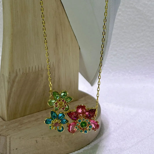 Luckacco Flower Crystal Boutique Irregular Original Jewelry Set New Color Earring Exquisite Necklace Ring Bracelet Wedding Gift for Women