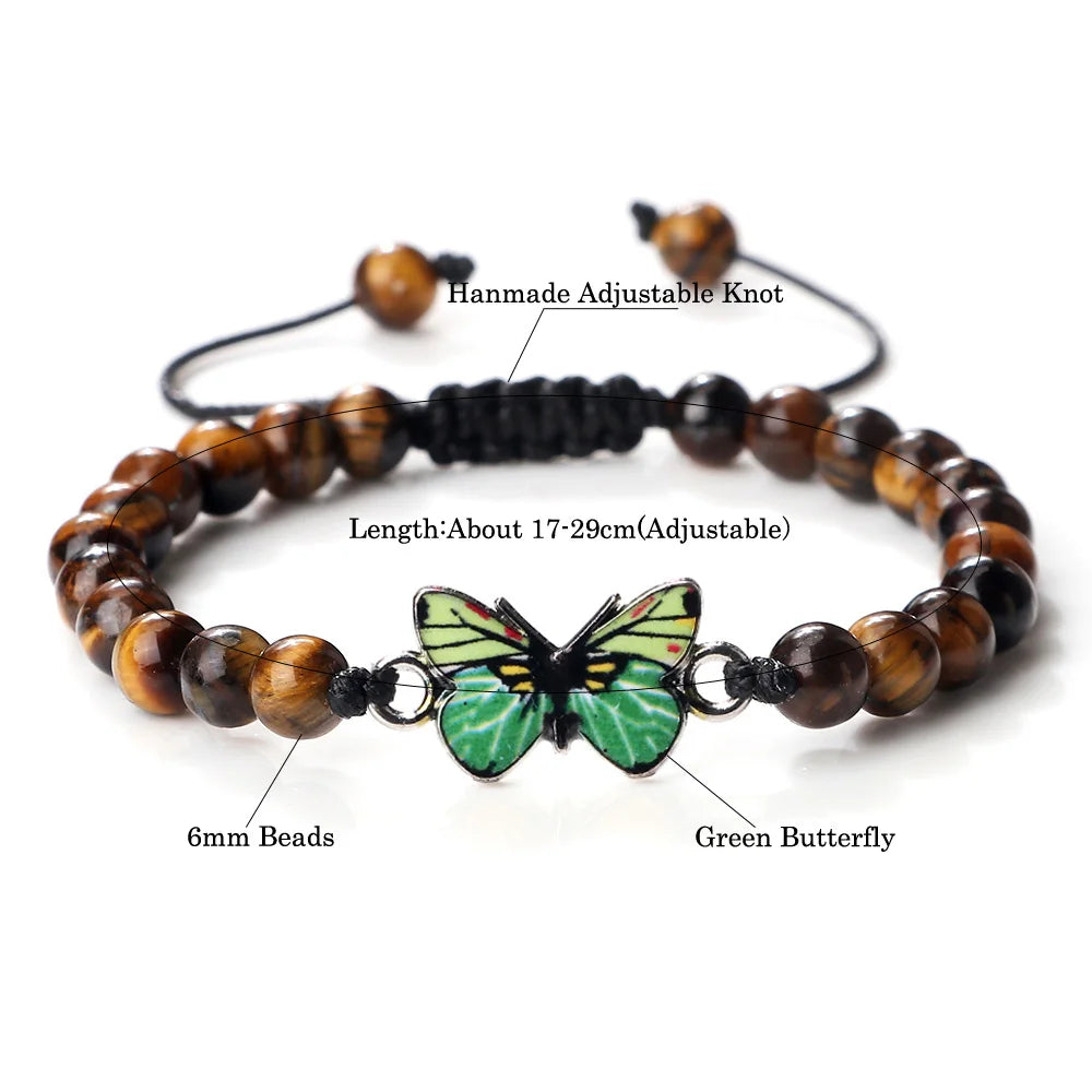 luckacco trendy butterfly beaded bracelets for women men natural stone beads chain bangles handmade female bohemian party jewelry gifts