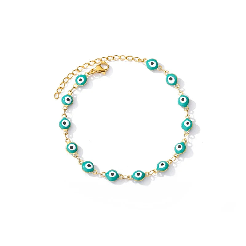 luckacco stainless steel evil eye bracelets for women men enamel round chain blue evil eye hand bracelet summer beach jewelry gift 2024