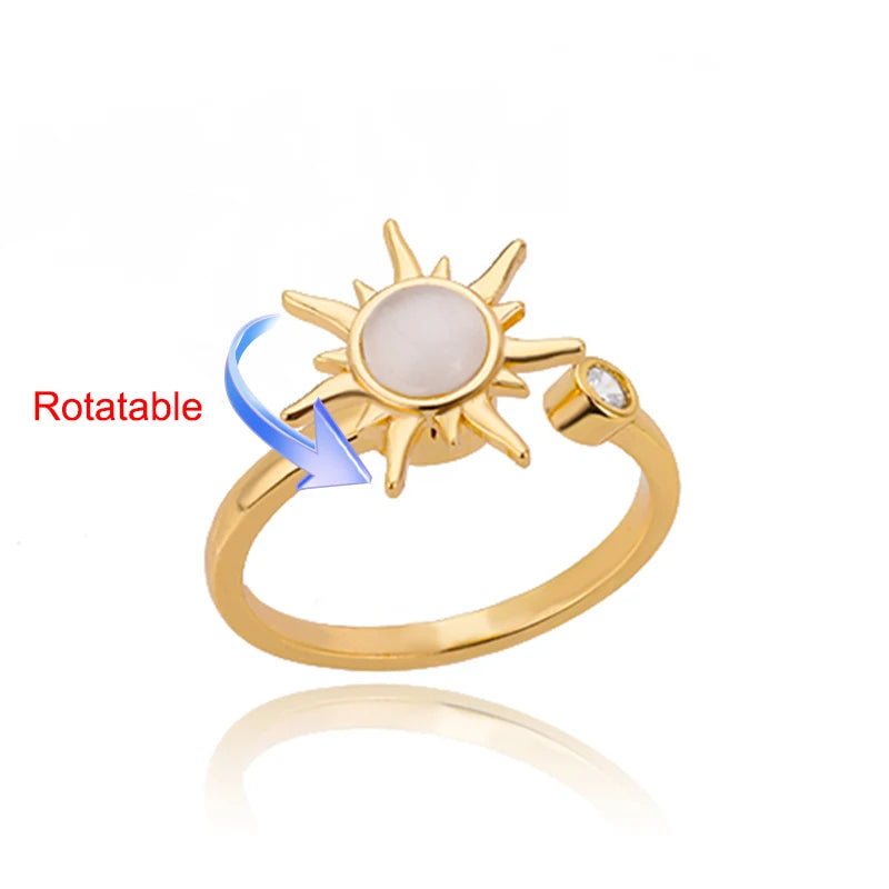 luckacco four clover rotating anxiety rings for women gold color adjustable stainless steel wedding ring aesthetic jewelry gift anillos