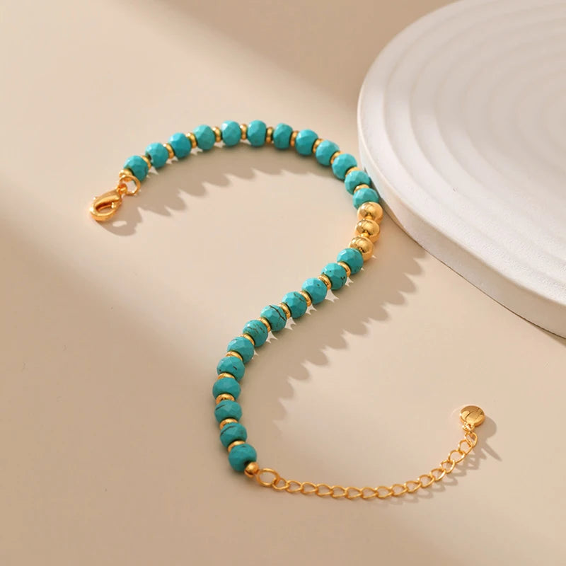 luckacco irregular cut turquoise beads handmade bracelet for women ethnic style adjustable size casual jewelry accessories lady gifts