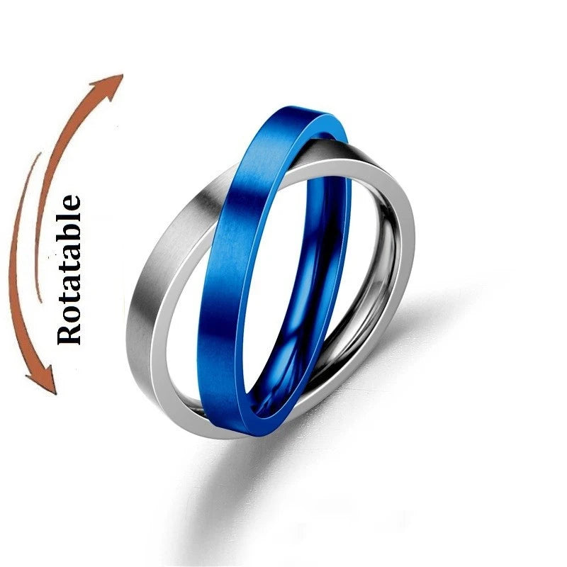 luckacco simple stainless steel anxiety fidget spinner rings for couple rotating anti stress wedding band knuckle ring fashion jewelry