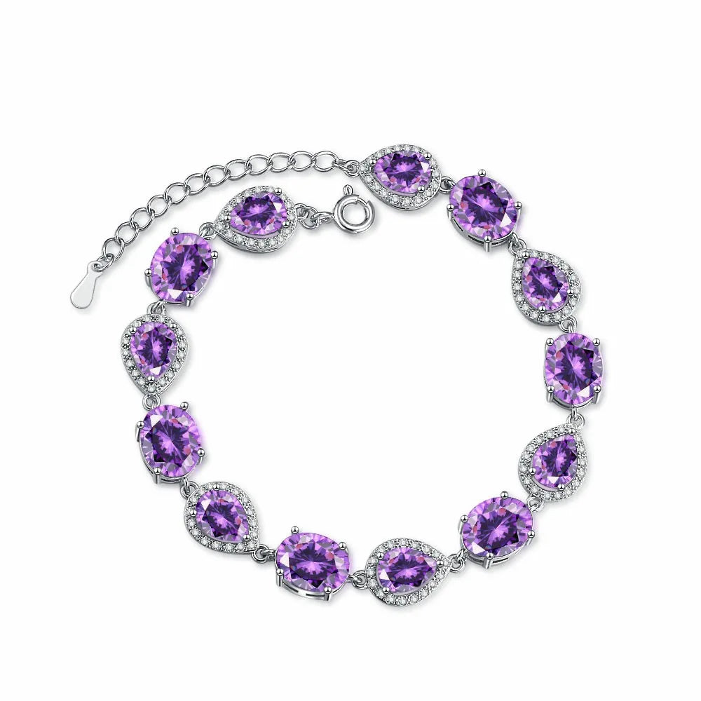 luckacco amethyst purple zircon tennis bracelets female real s925 silver plated gemstone bracelet for women birthday gift