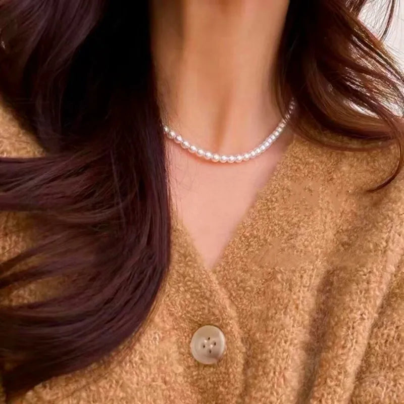 luckacco imitation pearl trendy love heart  choker necklace female personality party fashion clavicle collier colar perlas collar gift
