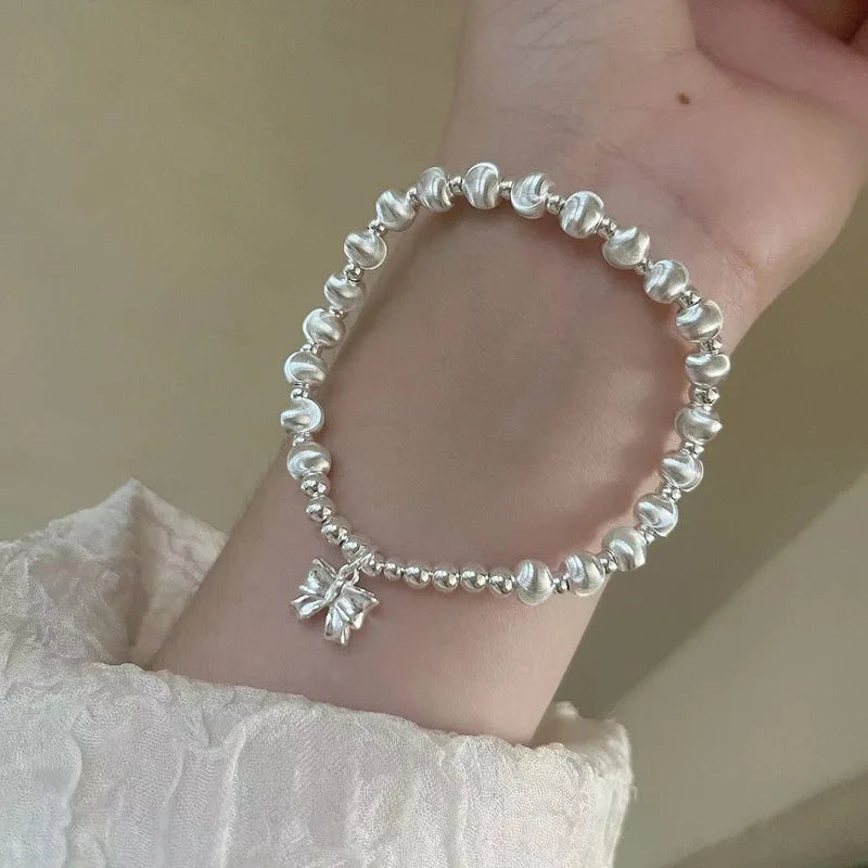 luckacco new 925 silver geometric bead punk peace of mind words irregular string bracelet for woman girl fashion jewelry gift dropship
