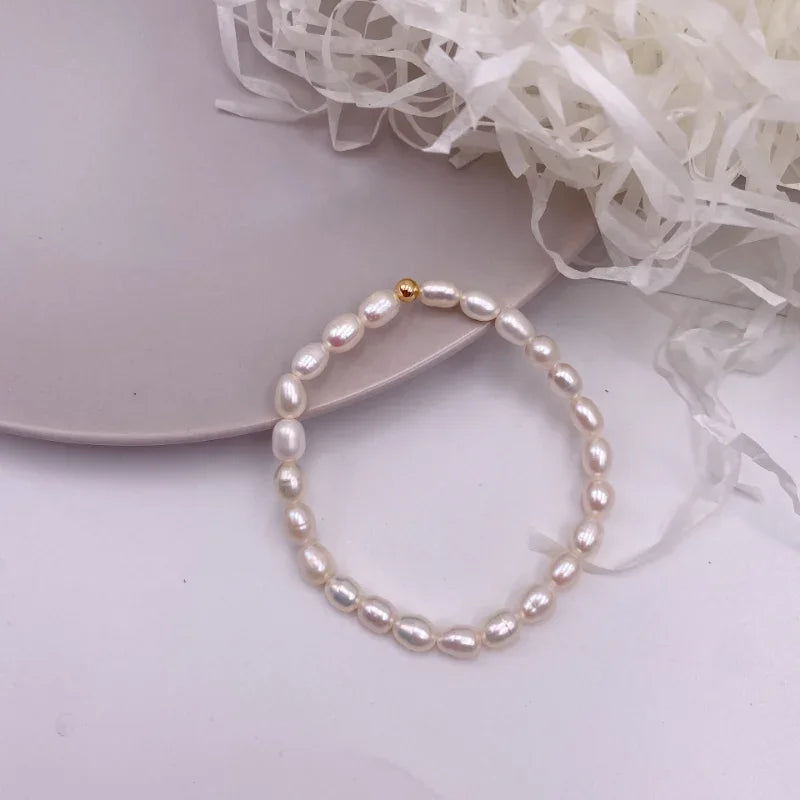 luckacco minar ins fashion genuine freshwater pearl beaded bracelets for women pearls strand elastic charm bracelet office career jewelry